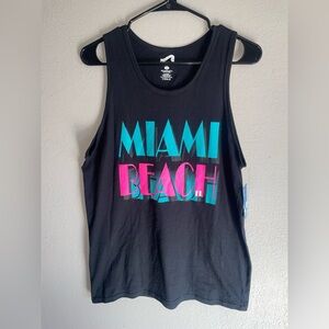 Surf Style Black Tank with Teal and Pink Graphic Miami Beach, Florida NWT